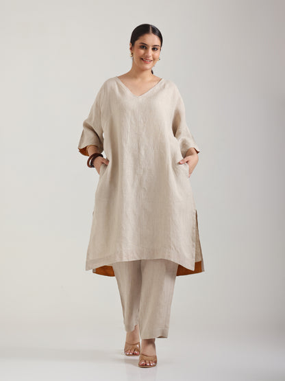 High Low Nautral - Kurta Set