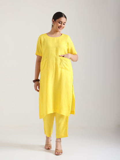 Naturally Canary Linen Kurta Set