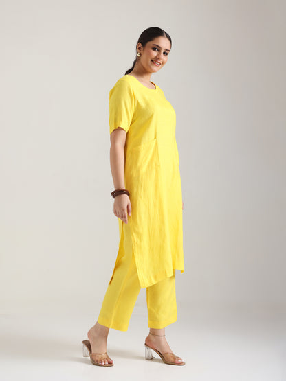 Naturally Canary Linen Kurta Set