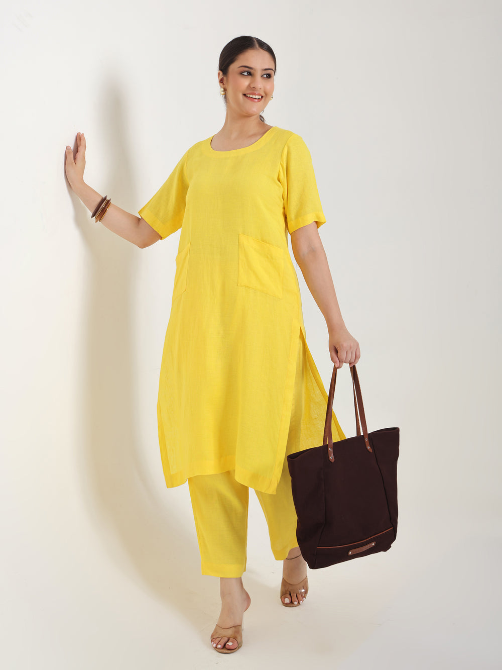 Naturally Canary Linen Kurta Set