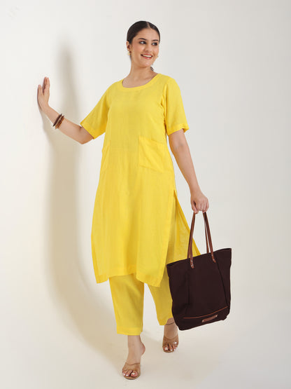 Naturally Canary Linen Kurta Set