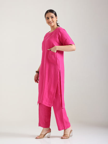 Naturally Pink Linen Kurta Set