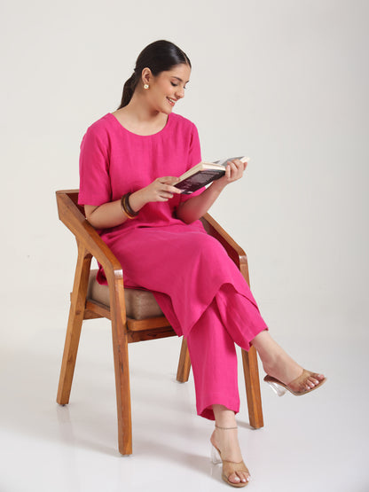 Naturally Pink Linen Kurta Set