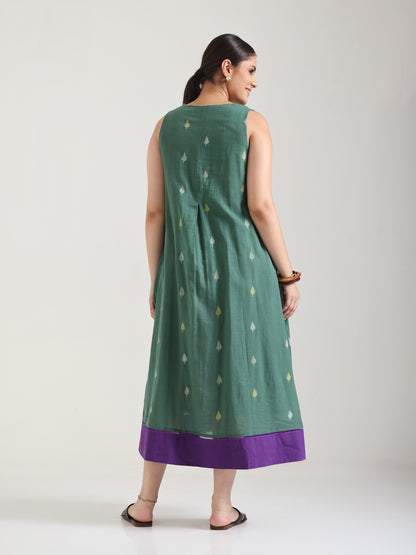 Green - Katha Jamdani Dress Sleeveless