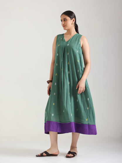 Green - Katha Jamdani Dress Sleeveless