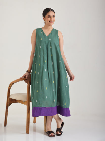 Green - Katha Jamdani Dress Sleeveless