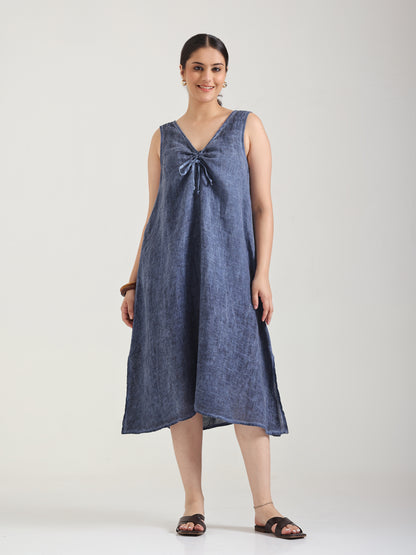 Blue - Linen Gauge Dress
