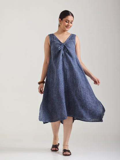 Blue - Linen Gauge Dress