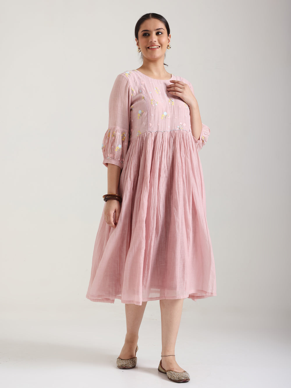 Nude Pink - Mul Chanderi Dress