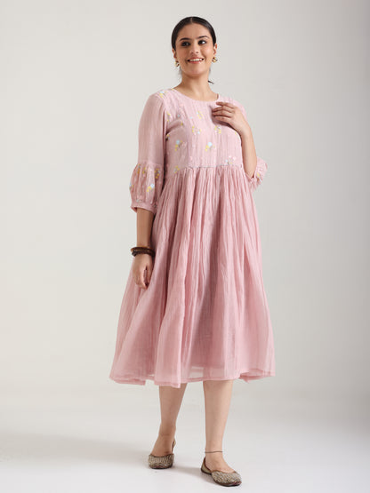 Nude Pink - Mul Chanderi Dress
