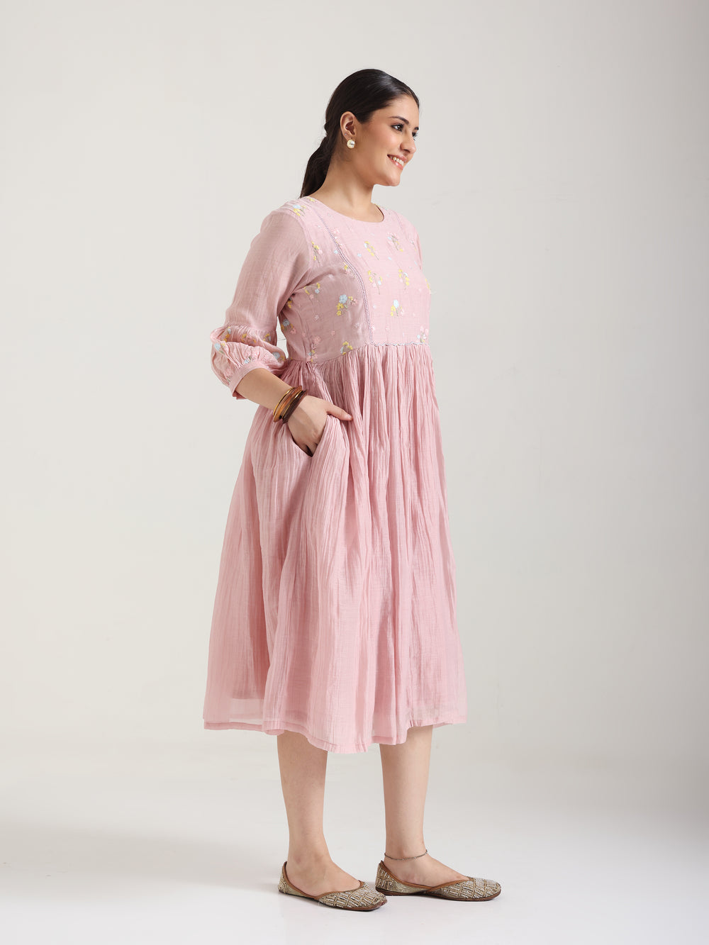 Nude Pink - Mul Chanderi Dress