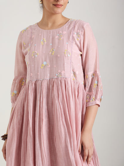 Nude Pink - Mul Chanderi Dress