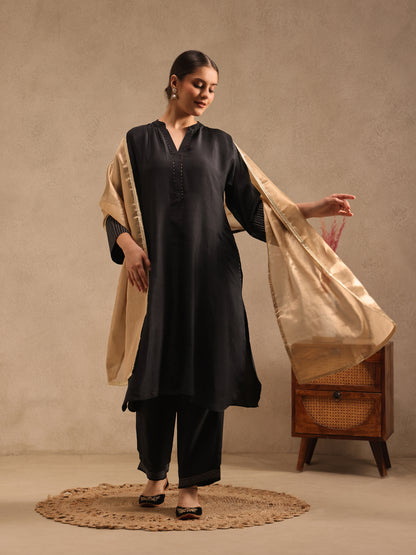 Black Embellishment Silk Kurta Set