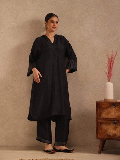 Black Embellishment Silk Kurta Set