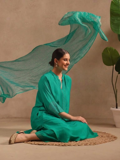 Emerald Green Embellishment - Silk Kurta Set
