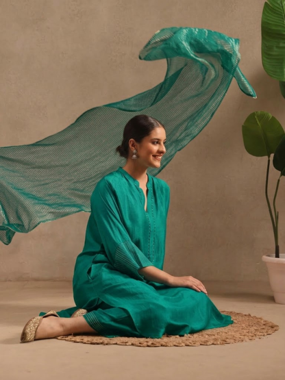 Emerald Green Embellishment - Silk Kurta Set