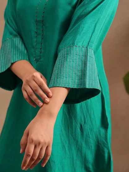 Emerald Green Embellishment - Silk Kurta Set