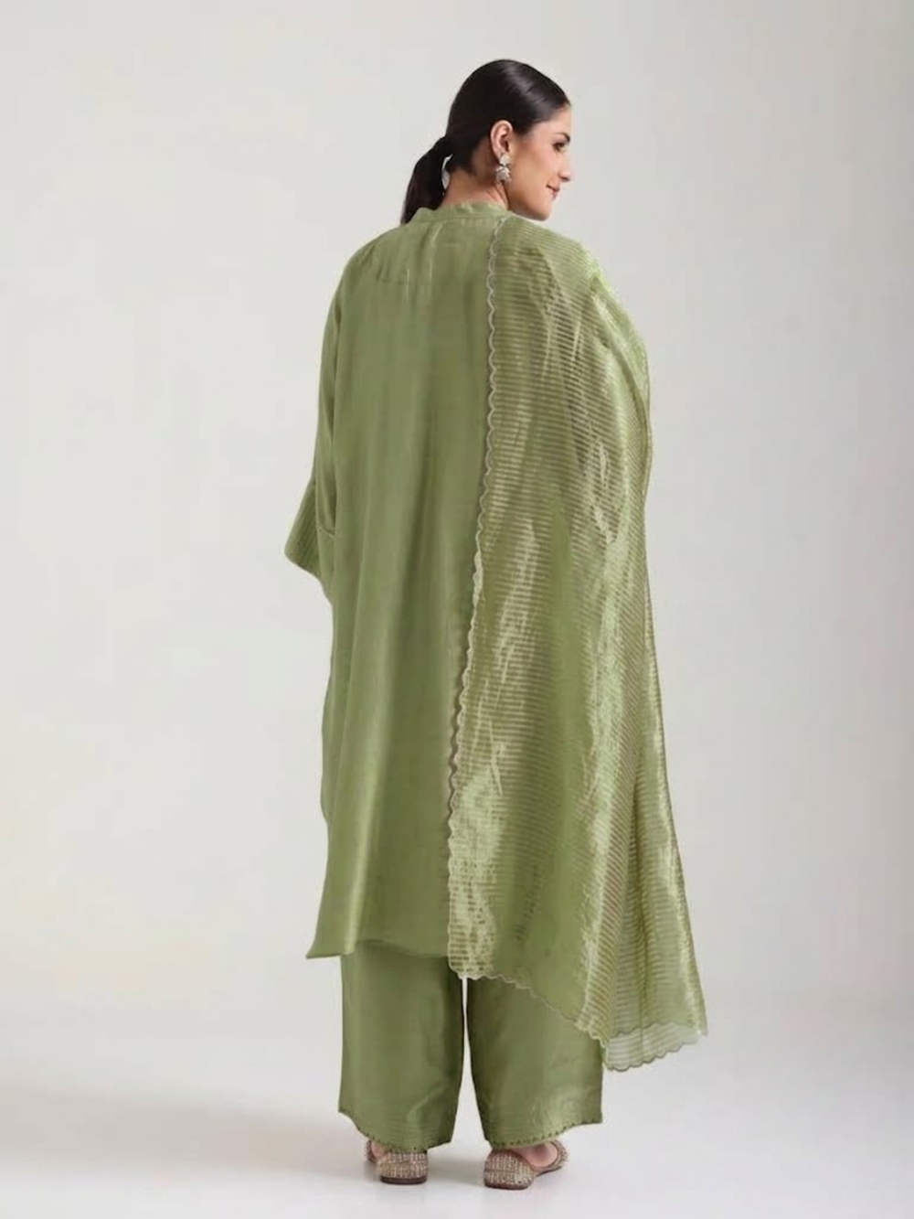Sage Green Embellishment -  Silk Kurta Set