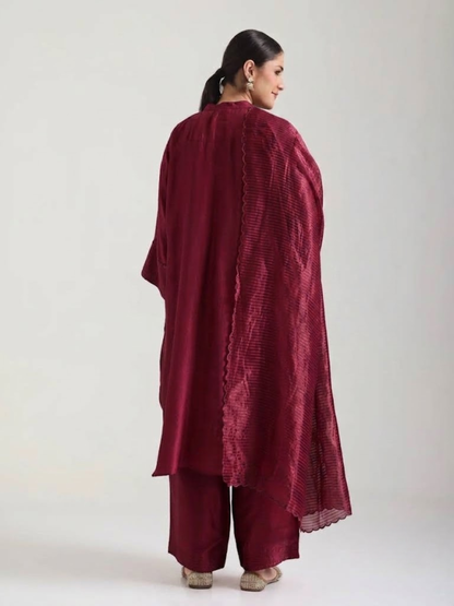 Ox Blood Red Embellishment - Silk Kurta Set