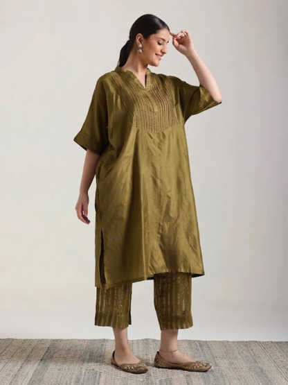 Mehndi Green - Soft Silk Kurta Set