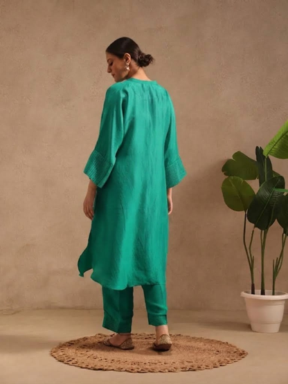 Emerald Green Embellishment - Silk Kurta Set