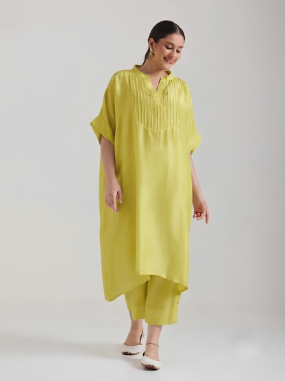 Lime Yellow - Soft Silk Kurta Set