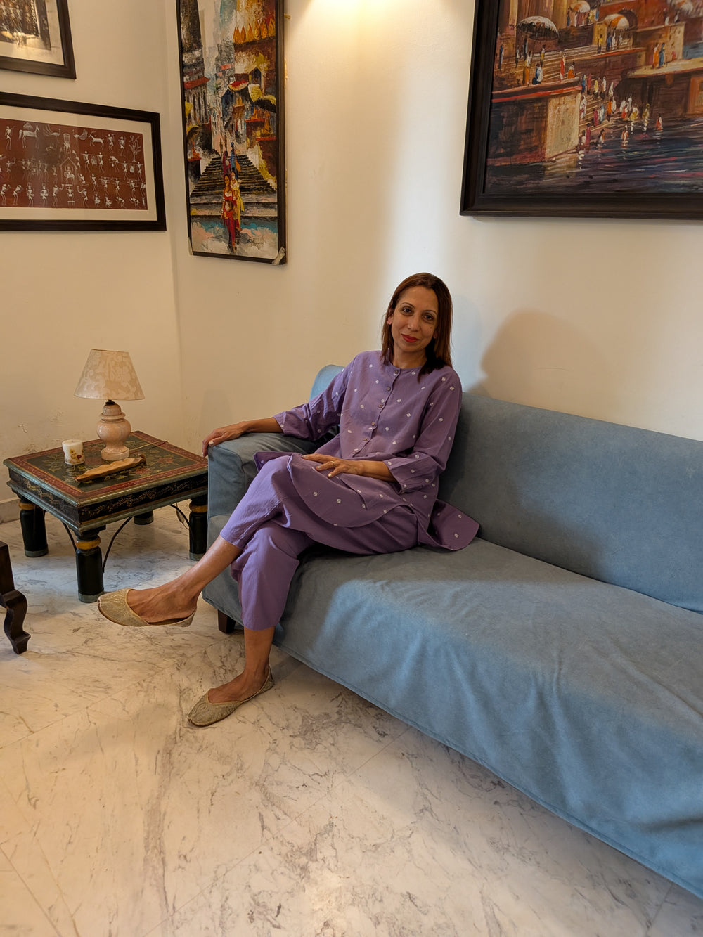Lavender Lekha - Hand Crafted Tunic set with Barrel Pants