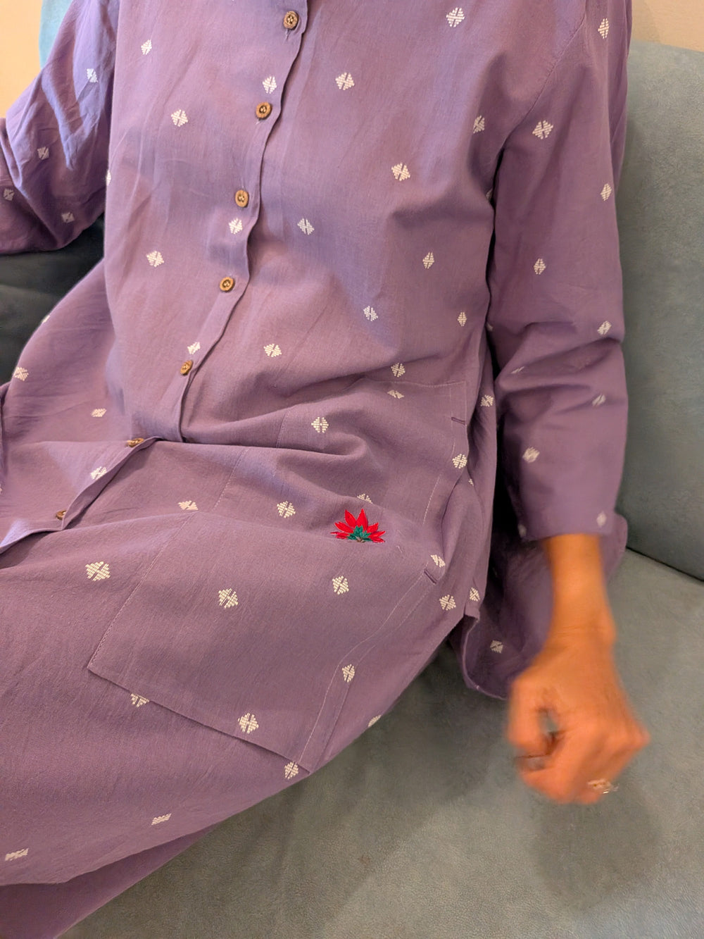 Lavender Lekha - Hand Crafted Tunic set with Barrel Pants