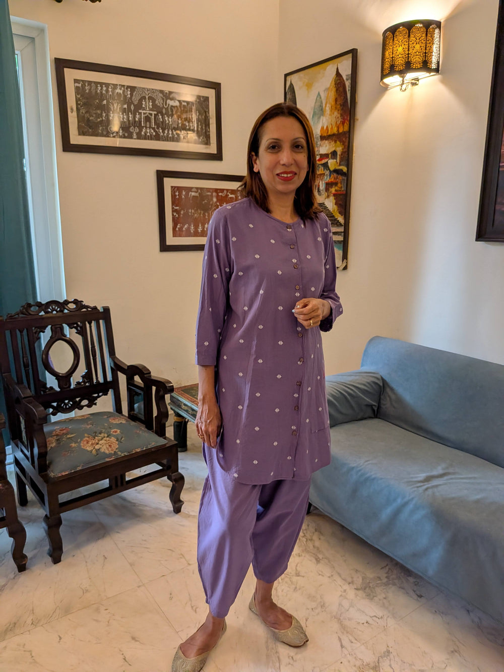 Lavender Lekha - Hand Crafted Tunic set with Barrel Pants