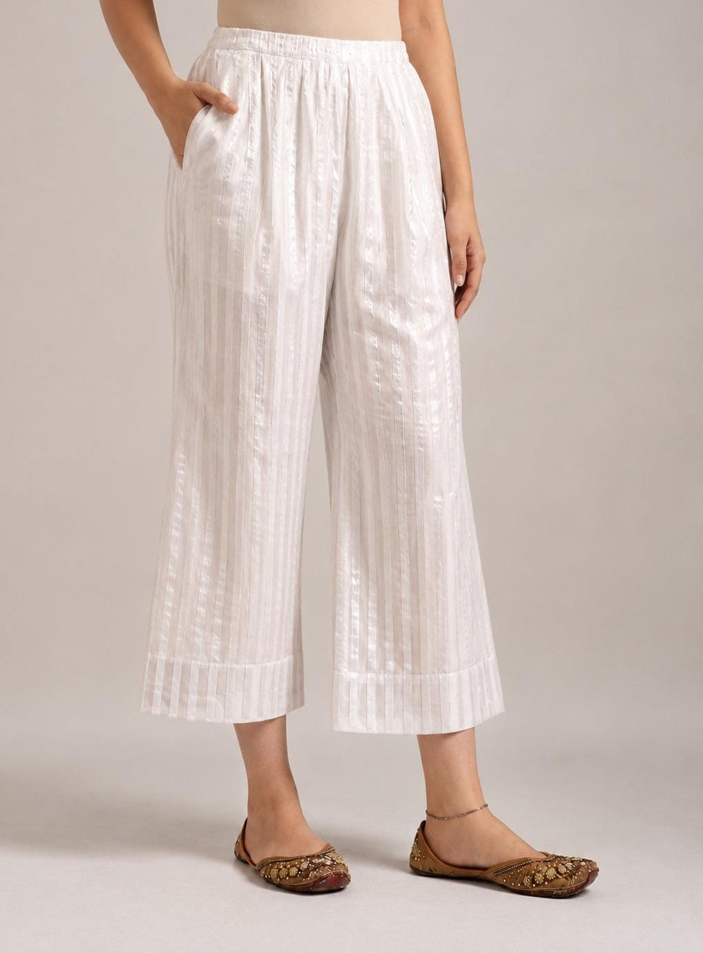 Chanderi Bottoms - Ivory White